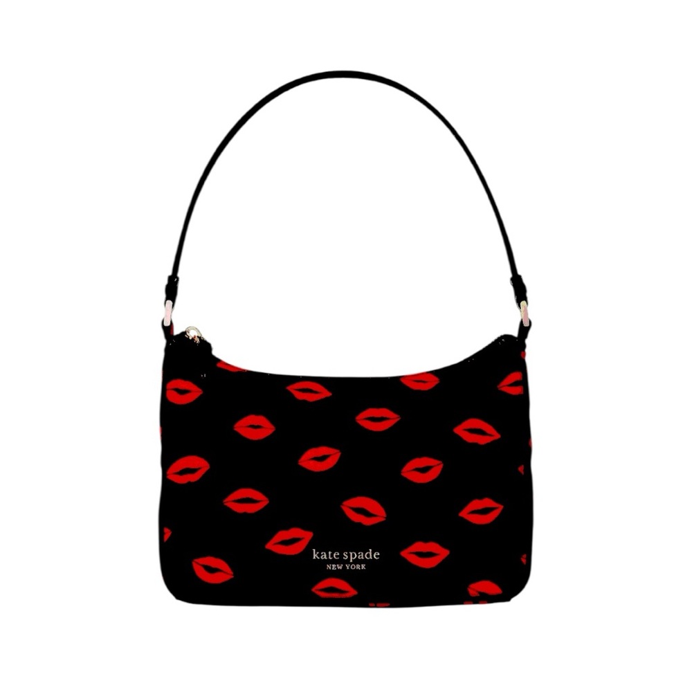 Kate Spade Little Better Sam Kisses Lips Shoulder Bag Black Red NWT 🆕